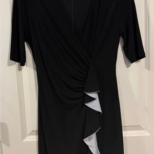 Ivanka Trump Black Midi Wrap Dress with Ruffle Trim